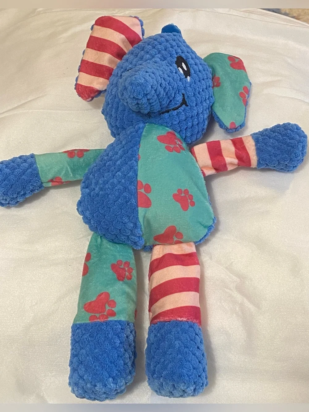 Blue Patchwork Plush Elephant Dog Toy